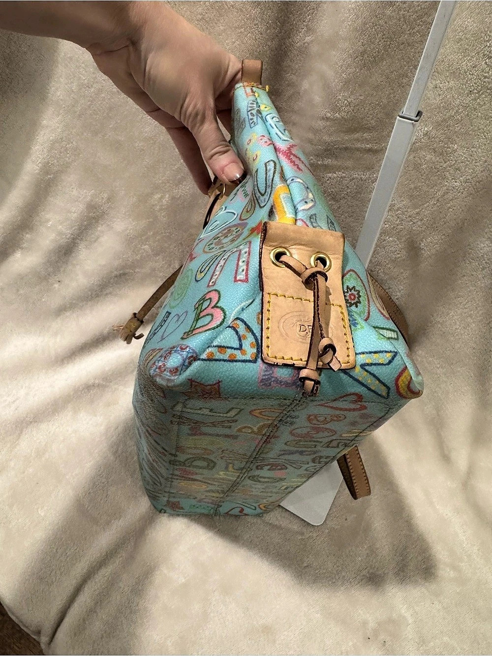 Dooney & Bourke Doodle II Coated Cotton Tote Blue & Brown - Picture 5 of 11